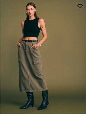 Reformation Maggi Cargo Midi Skirt — Olive | Size 30 | NWT